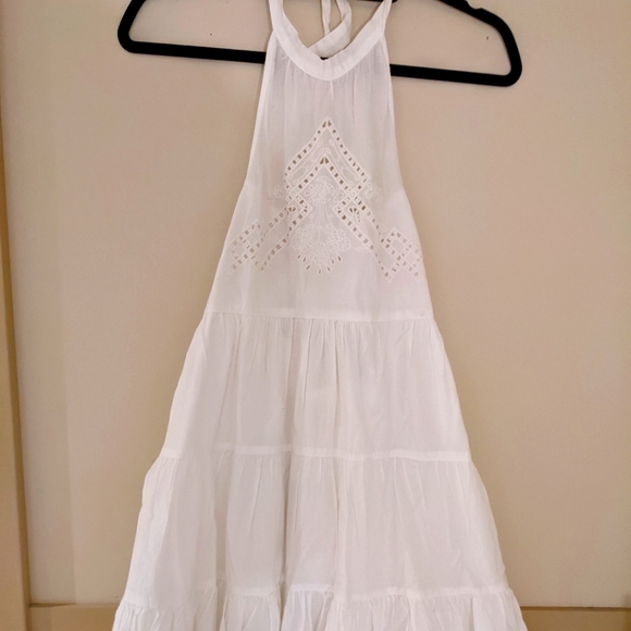 Urban Outfitters XS White Summer Mini Dress Tie Neck Boho Halter - Picture 4 of 10